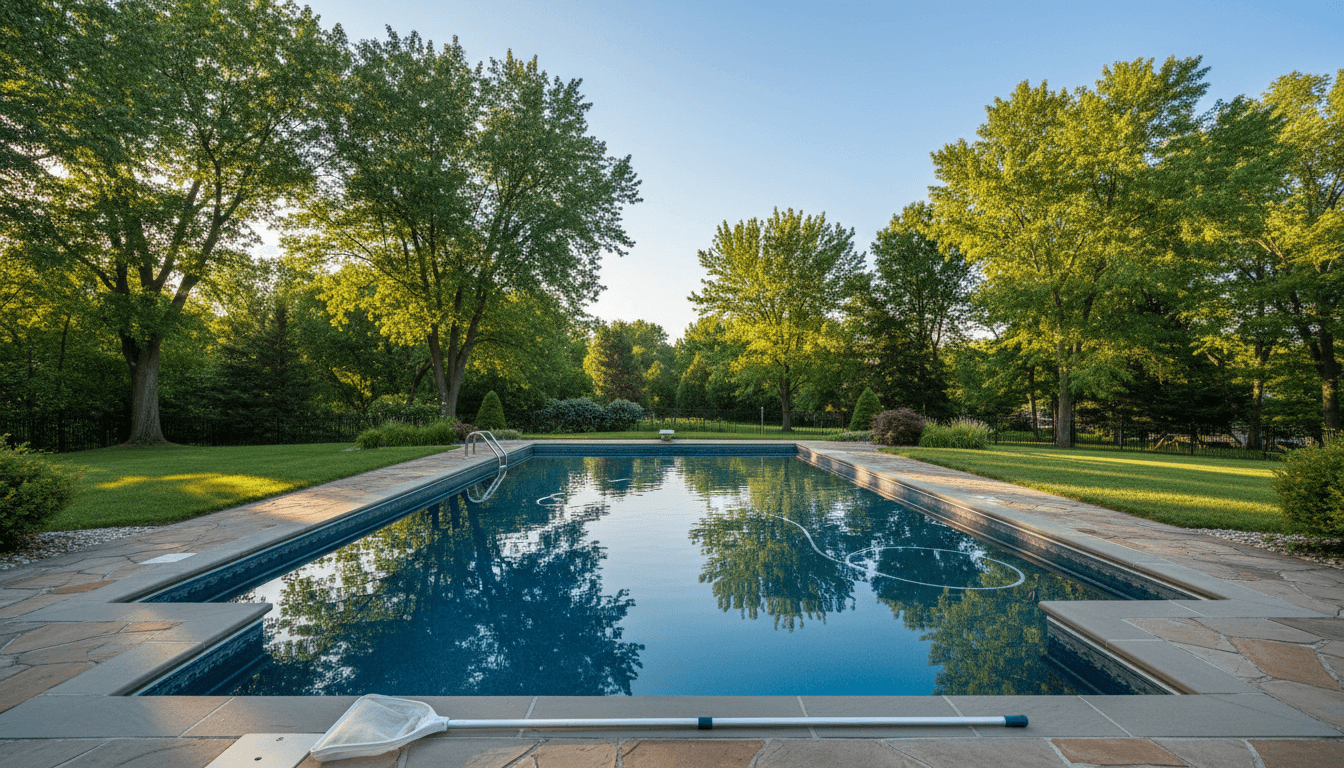 Clear residential swimming pool in a Hamilton County backyard, ready for summer